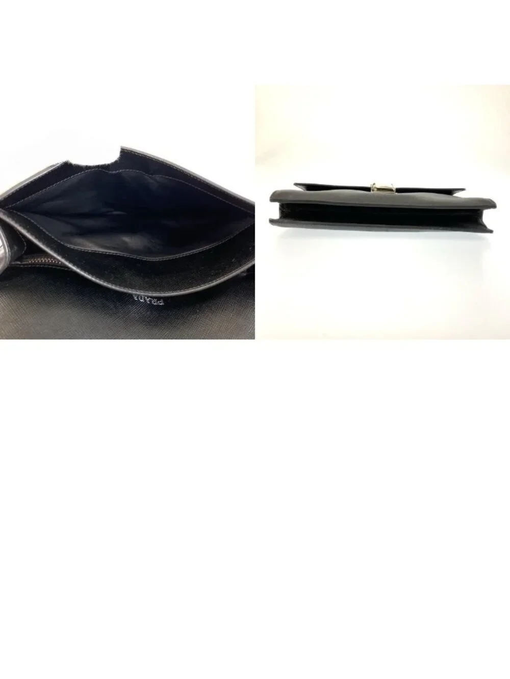 Prada Saffiano Black Silver Leather Clutch